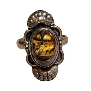 Sterling Silver tiger’s eye Navajo Pattern RingEstate Jewelry